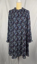 Les Essentiels De Monoprix Floral Pleated Chiffon Flowy Boho Shift Dress 42 (XL)