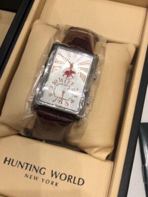 Men's Wristwatch Hunting World Time Magic Brown HW-919 White Dial