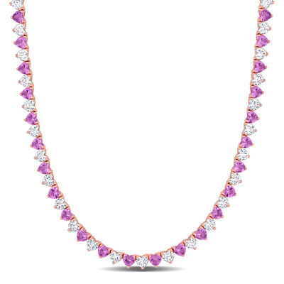 Amour Rose plattiert Sterlingsilber erstellt rosa & weißer Saphir Tennis Halskette