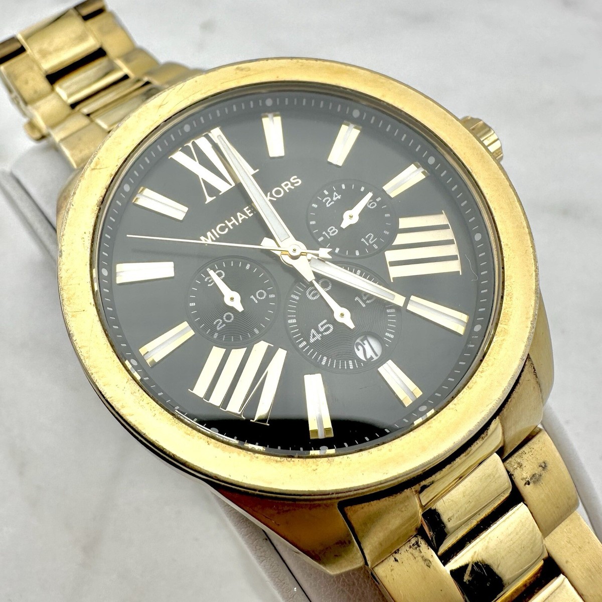 Michael Kors MK8766 Watch 44mm Gold Chronograph Face 