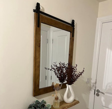 Rustic Wall Mirror Rectangular Barn Door Hanging Wooden Frame Vanity Farmhouse