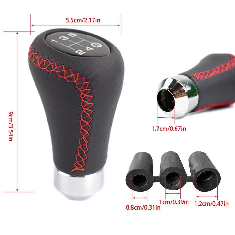 Car Gear Stick Shift Knob Shifter Lever Leather Black Universal Manual 5 Speed - Image 2 of 4