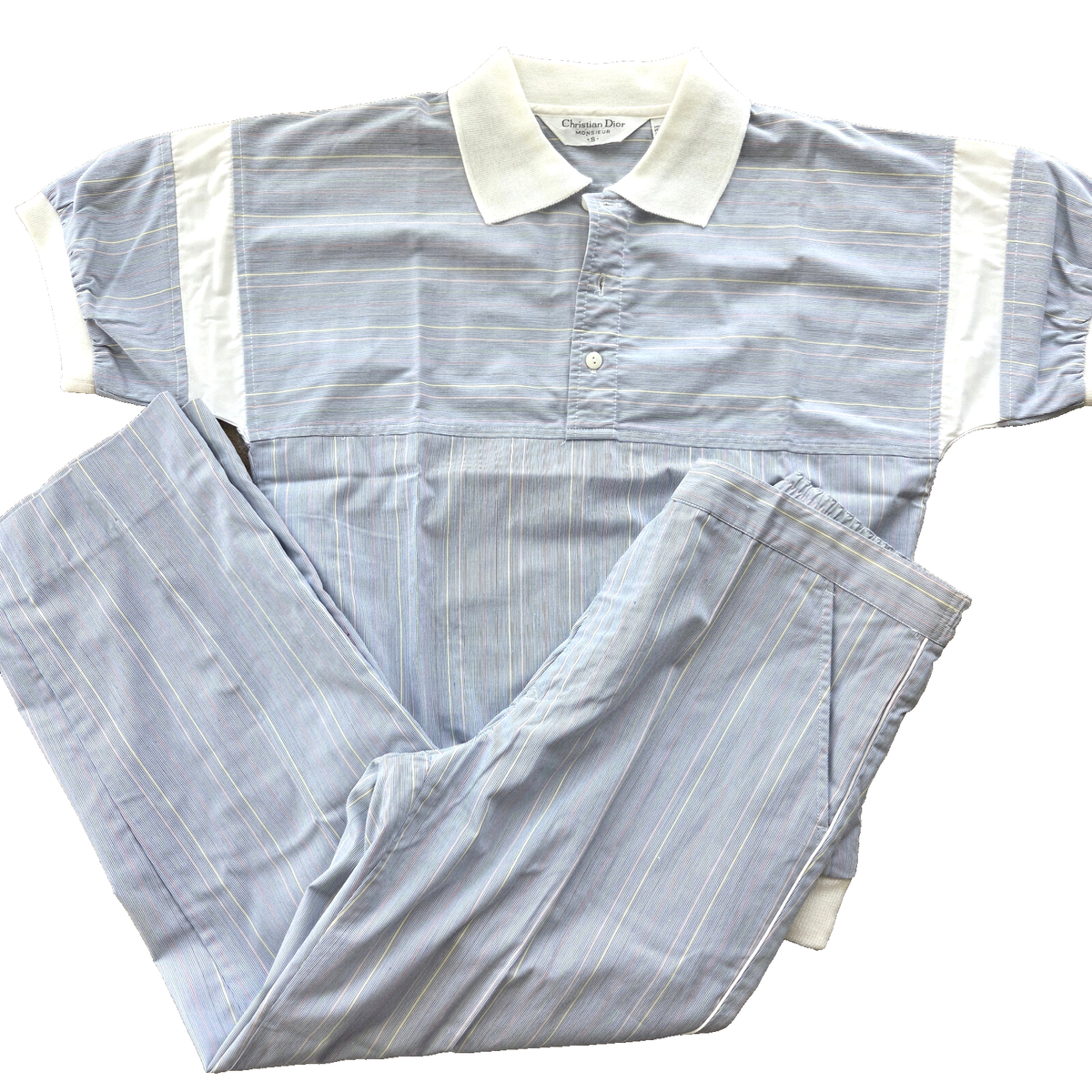 Christian Dior Set Pants Shirt Men's S Blue Stripe VTG Monsieur