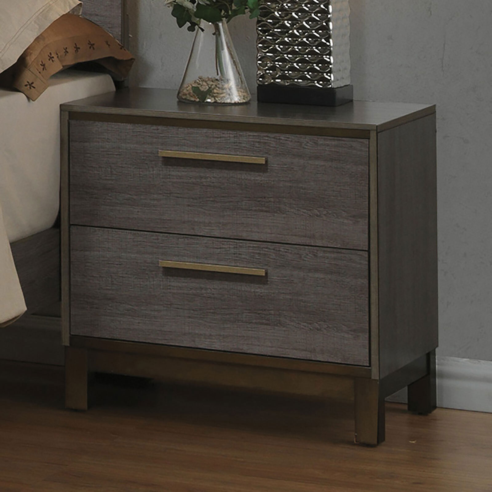 Modern Two-Tone Antique Gray Nightstand for Contemporary Bedrooms