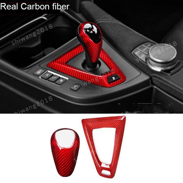 2*Real Carbon Fiber Console Gear Shift Knob Cover For BMW M3 M4 F80 F82