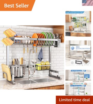 Over The Sink Dish Drying Rack, Adjustable to Large