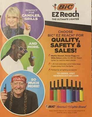 2023 Bic EZ Reach Lighter PRINT AD Willie Nelson Snoop Dogg Martha