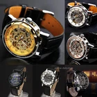 Men's Skeleton Mechanical Wrist Watch Steampunk Luxury Black Leather Stainless