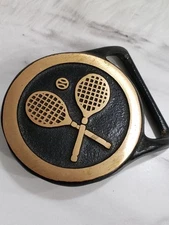 Hippie Tennis Racquets Rackets Brass Vintage Belt Buckle Valleau Studio