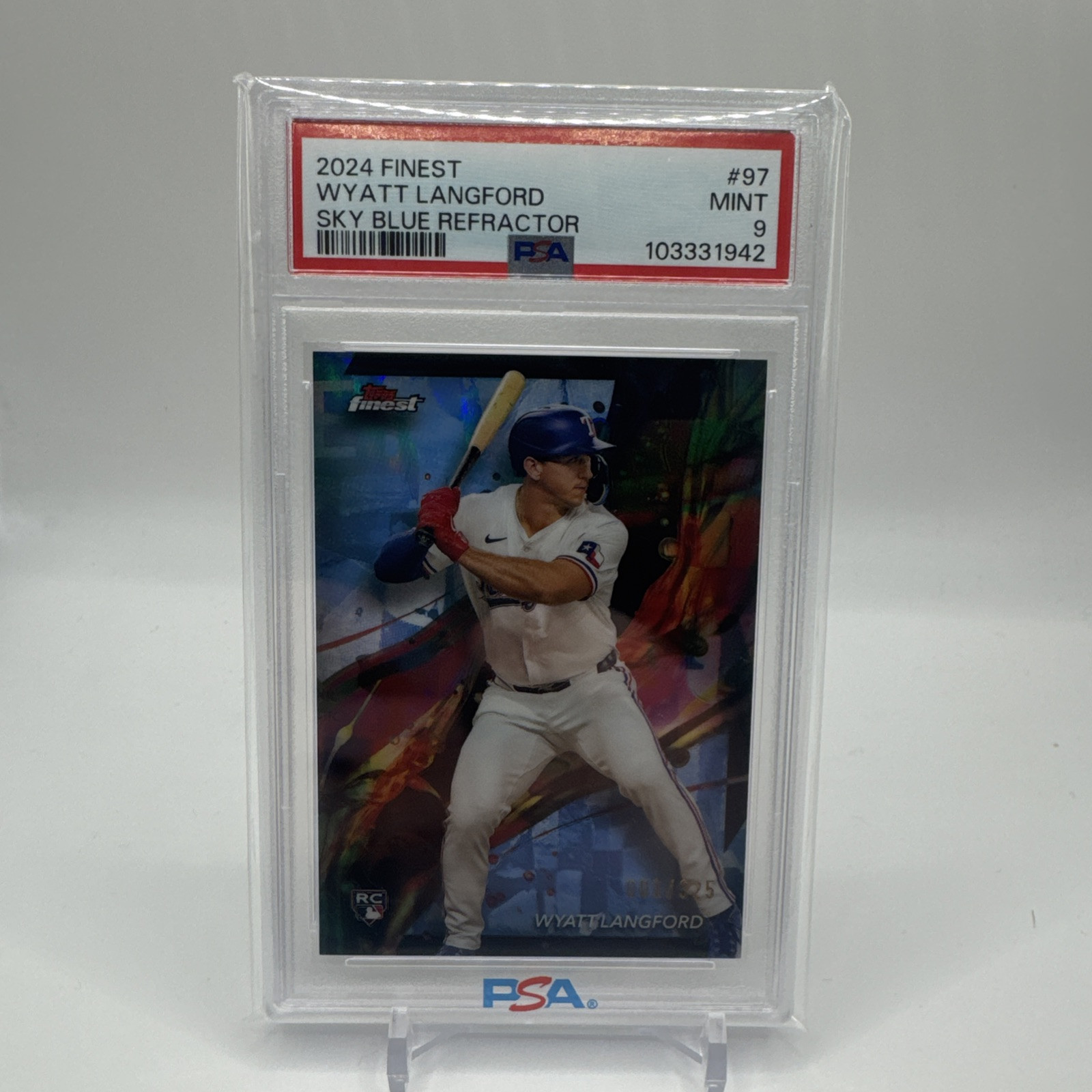 2024 Topps Finest Baseball #97 Wyatt Langford Sky Blue Refractor 001/325 RC