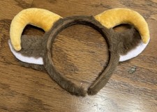 Goat Ears Headband w/ Ram Horns Furry Costume Accessory Brown Tan Cosplay NEW