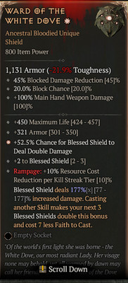 Diablo 4 S12 Season 12 - 1GA Ward of the White Dove 1GA Max Aspect Bloodied