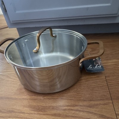 La Sera 6 Qt Stainless Steel Stockpot w/ Glass Lid, Double Handles, 2pc
