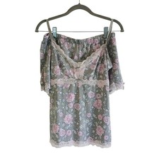 Jessica Simpson Sleep PJ Set Women  s M Gray Floral Tank Shorts Lace Coquette
