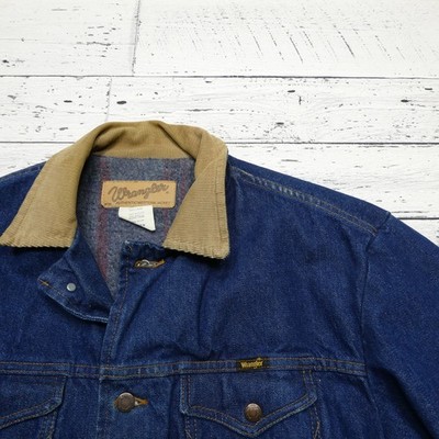 Vintage Wrangler Jacket Mens 42 Denim Sherpa Lined Corduroy Collar