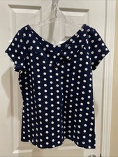 Chaps Women  Gorgeous Blue white polkadot Short Sleeve Top  SzXL beautiful