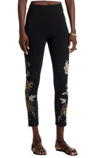 JOHNNY WAS ADELAIDE STRETCH EMBROIDERED PANTS LEGGINGS BLACK SZ L NWT