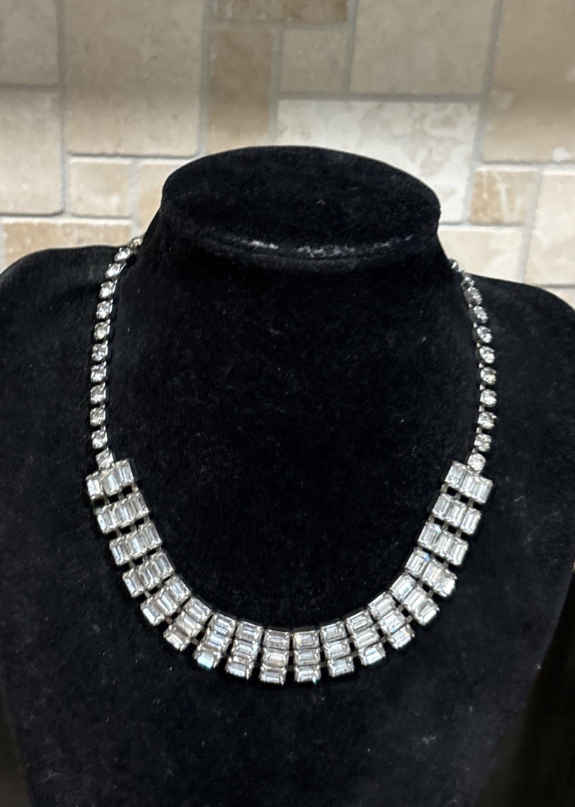 Vintsge Signed Weiss Clear Rhinestone Necklace Br… - image 6