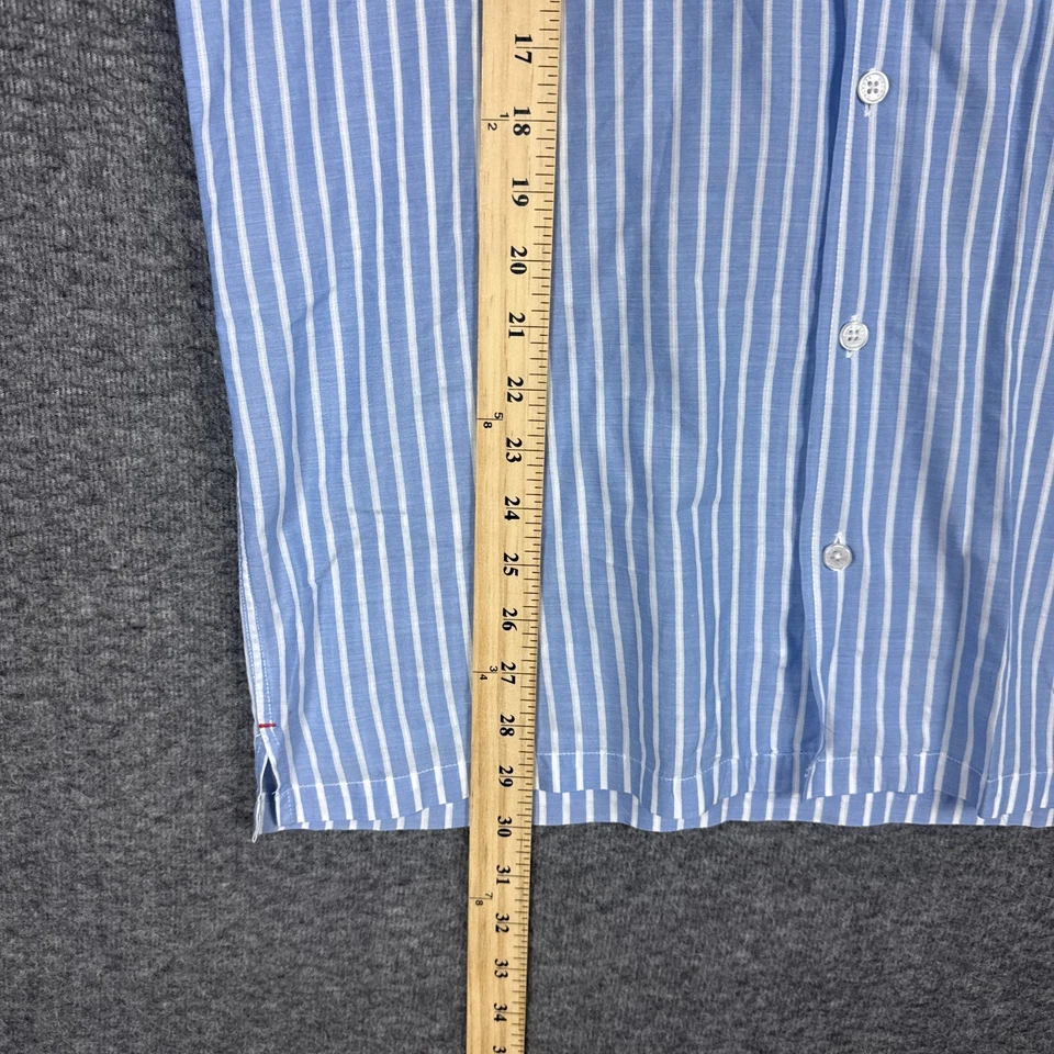 Camisa Orlebar Marrón Hombres Grande Azul Travis Cuello Campamento Manga Corta Botón Rayas Foto 4 de 4