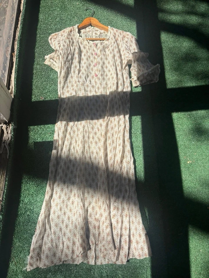 Antique Sheer Floral Dress Edwardian 1900s - Image 2 of 4