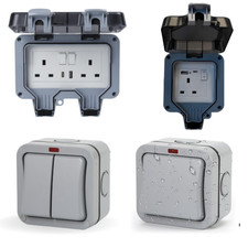 Outdoor Double Plug Socket IP66 Waterproof Outside Extension Garden Garage