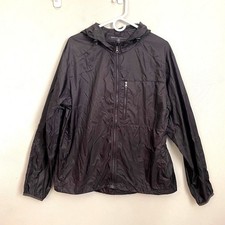 Eddie Bauer Mens M Windbreaker Hooded full zip Packable Mesh Phone Pocket Black