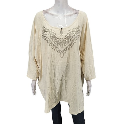 #ad Catherines Womens Top 5X Plus Size Beige Embroidered Blouse $29.96
