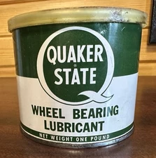 Vintage QUAKER STATE WHEEL BEARING LUBRICANT CAN GAS OIL PETROLIANA AUTOMOBILIA