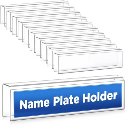 Wonderjune 10 Pack Cubicle Name Plate Holder 8.5x2 Clear Acrylic Office Sign