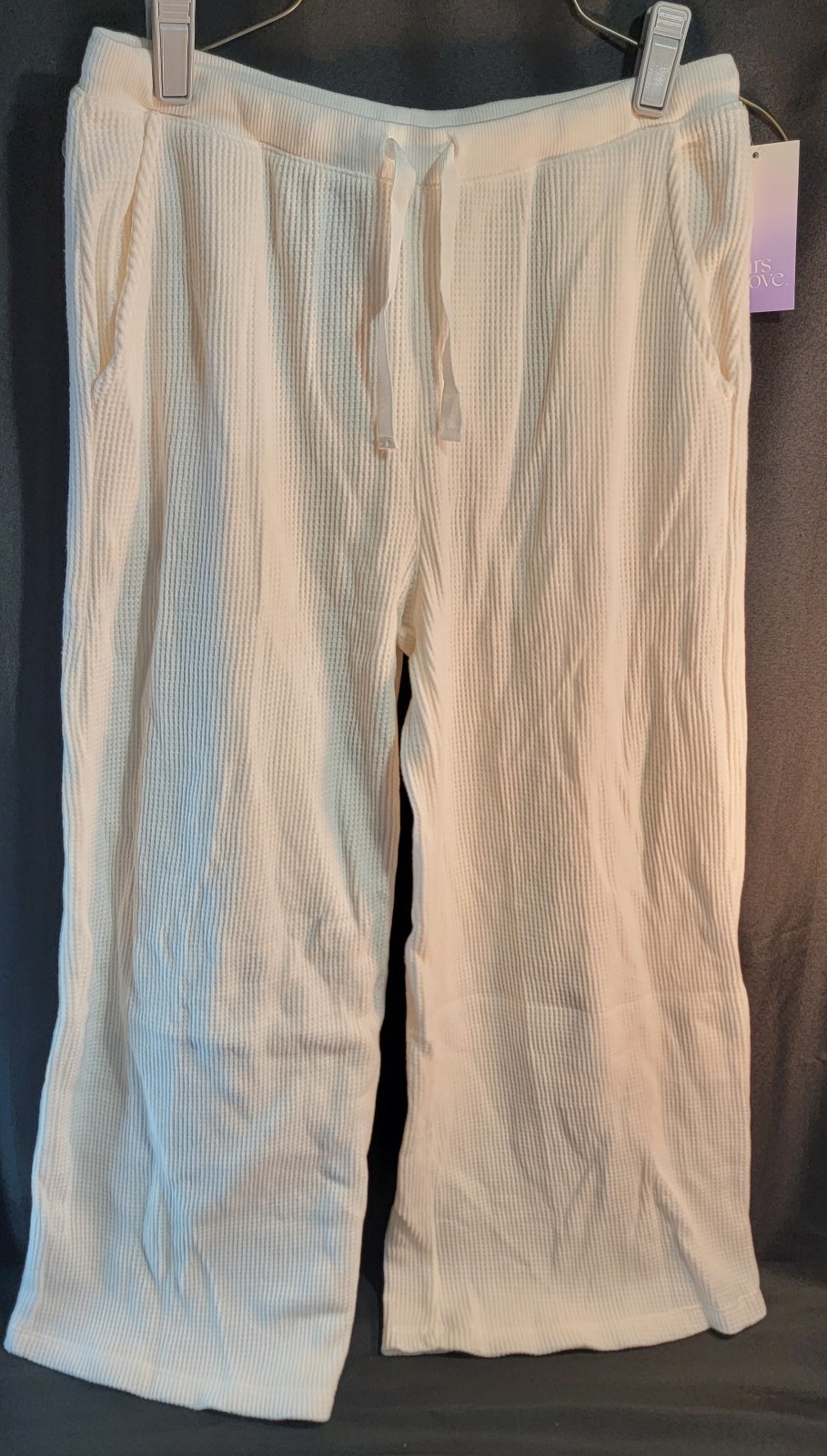 Stars Above Womens Cream Waffle Weave Ribbed Cuff Jogger Lounge Pants Sz Small