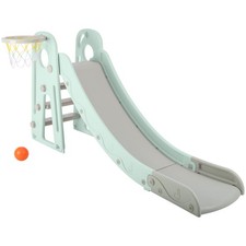 Toddler Slide with Basketball Hoop and Ball for Kids Age 3 and Up Playset, Blue