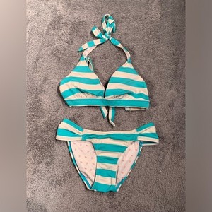 PINK Victoria's Secret RARE Y2K Striped blue and White Bikini Set XS/S