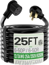 25 AMP 25ft Welder Extension Cord Outdoor 12 Gauge, 250V NEMA 6-50 Heavy Duty