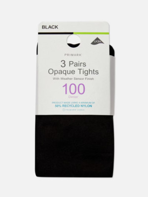  Damen 3er Pack blickdichte Strumpfhosen 100 DEN Soft Touch Wettersensor schwarz Primark