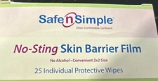 Box of 25 Safe n Simple SNS00807 NO-STING Ostomy Skin Barrier Film Wipes