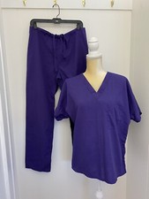 Simply Basic Medical Scrub Uniform Top n Bottom Small Purple 2 pieces Match Set
