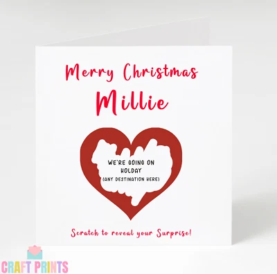 CRAFT PRINTS Personalised Scratch Off Surprise Holiday Christmas Card