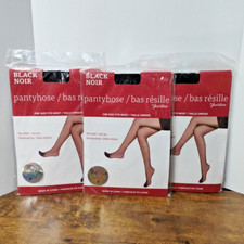 Lot of 3 Black Pantyhose, Day Sheer Reinforced Toe, Fits S/M/L, 100-150 Pounds
