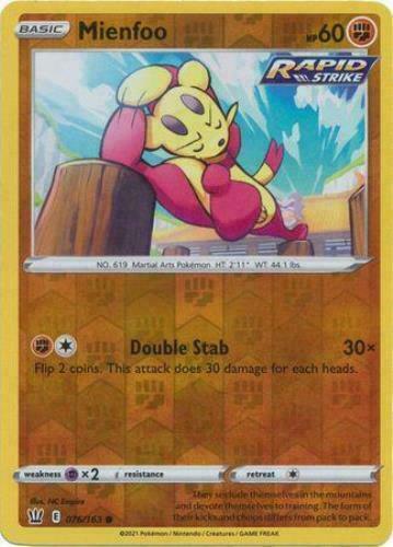 Pokemon - Mienfoo - 076/163 - Reverse Holo- Battle Styles - NM/M - New