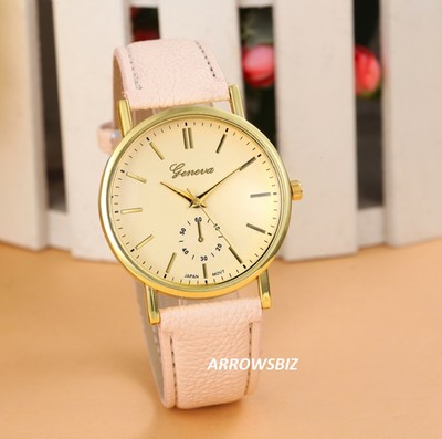 Damenmode Analog Armbanduhr Lederband Quarz verschiedene Farben UK Verkäufer