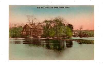ESSEX, CT ~ OLD MILL ON FALLS RIVER, COLLOTYPE PUB HAND COLORED PC ~ 1930s