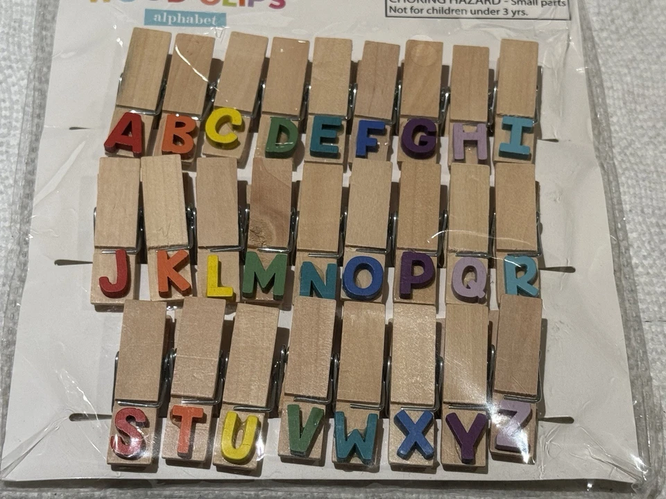 Target ALPHABET WOOD CLIPS 26-ct A to Z 1.75” Clothespins w/COLOREF .5” Letters - Image 3 of 4