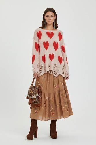 WILDFOX HEART Distressed PUNK ROCK GRUNGE TUNIC All Over Love LENNON SWEATER XS