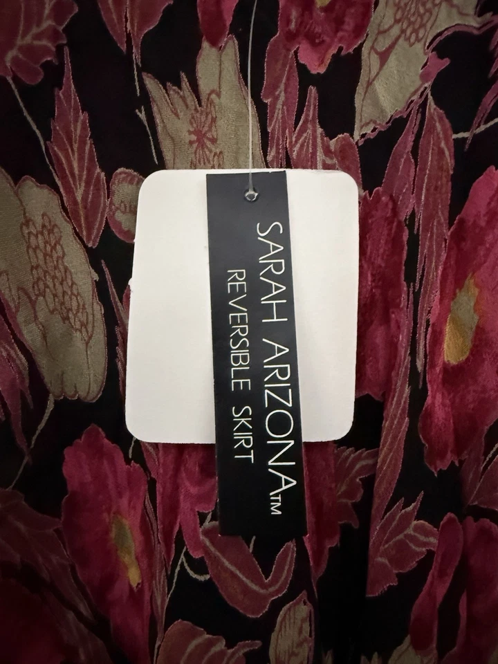 Sarah Arizona 裙子女式 XL 码红色花卉弹性腰双面复古全新带标签 — 第 3/4 张图片