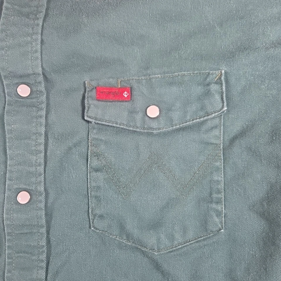 Wrangler FR Flame Resistant Western Pearl Snap Shirt Mens 3XL Green - Image 4 of 4