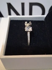 DISNEY PANDORA AUTHENTIC NEW STERLING SILVER  STITCH & CRYSTAL STONE RING SIZE 8