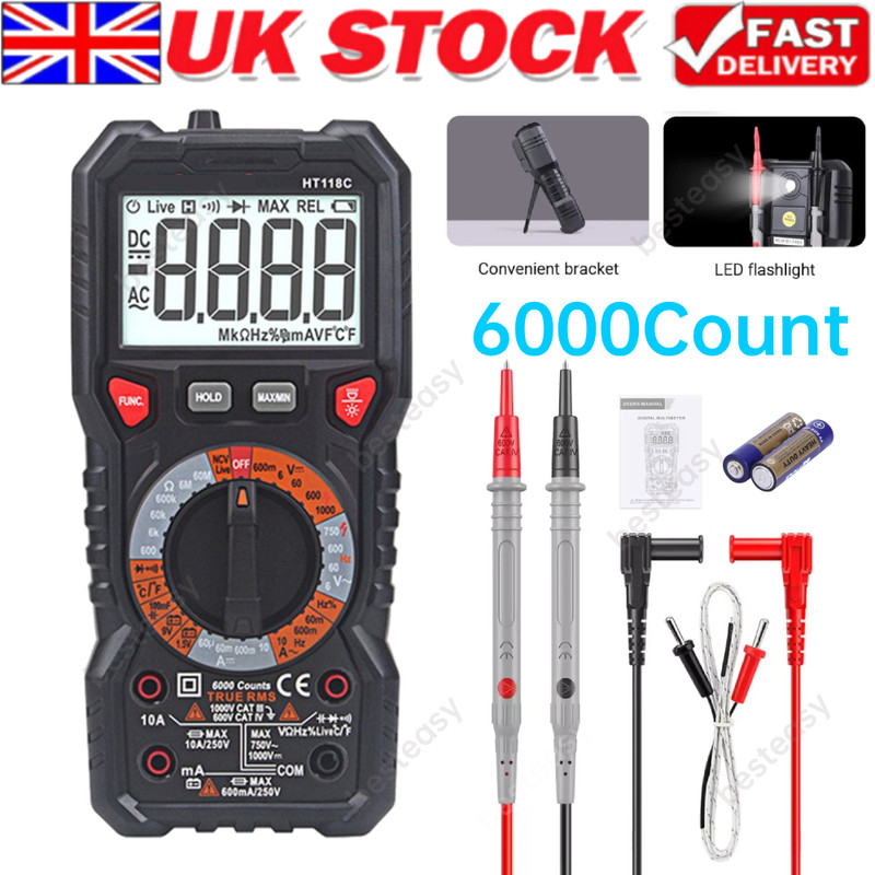 Digital Multimeter 6000 Count True RMS Manual Ranging NCV Temp Flashlight NEW