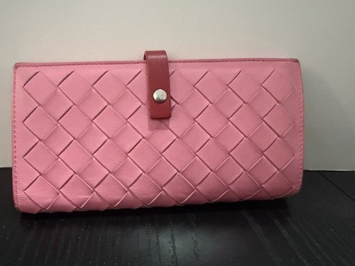 Authentic Bottega Veneta Intreccuato Leather Continental Wallet Pink Red DustBag
