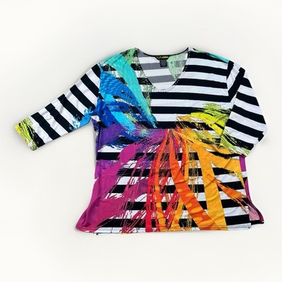 Valentina Top Women's Size 1X Liquid Knit Abstract Artsy Stipes Wearable Art