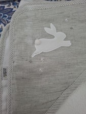 Mamas and Papas Baby Hooded Towel. New. Cotton. White & Grey With Rabbit motif.